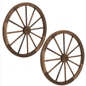 2 Pcs 30 Inch Wagon Wheel Decor Wooden Western Cowboy Party Decorations Vintage Rustic Wood Cartwheel for Bar Garage