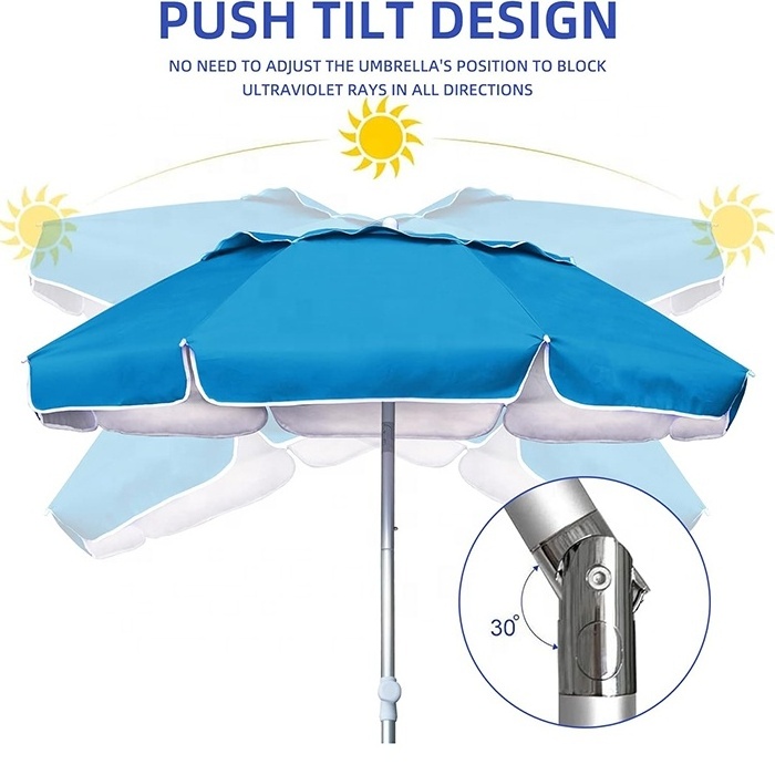 6ft Folded PortableTravel Beach Umbrella with Sand Anchor Tilt Air Vent UV Protection Compact Beach Umbrella Blue