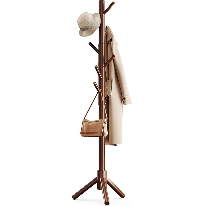 Coat Rack Freestanding with 3 Adjustable Sizes Coat Tree 8 Hooks Sturdy Wooden Coat Rack Stand for Cloathes Hat