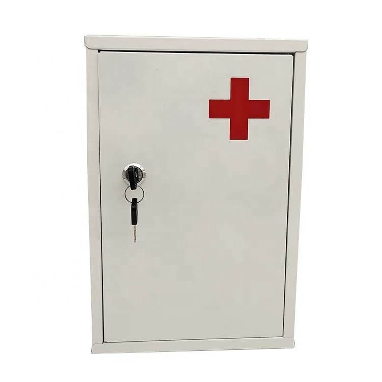 Family Emergency Kit Storage Case Medicine Box Wall Mounted Steel Medical Organizer with Keys  For Home Bathroom Office School