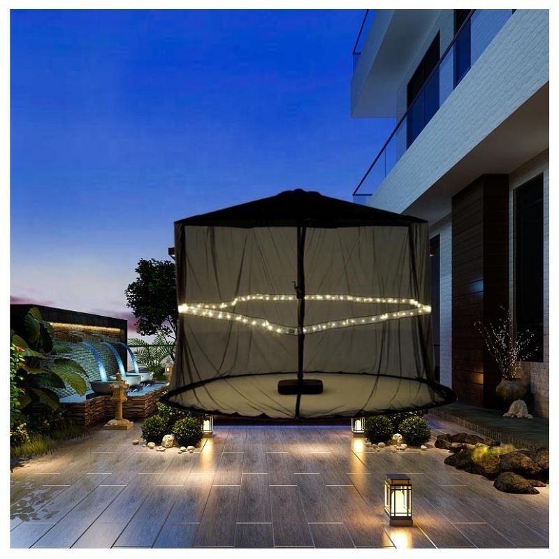 Patio Protector Umbrella Mosquito Led Nets Cover  Dining Sunshade Umbrella Mosquito Net with Led Lights