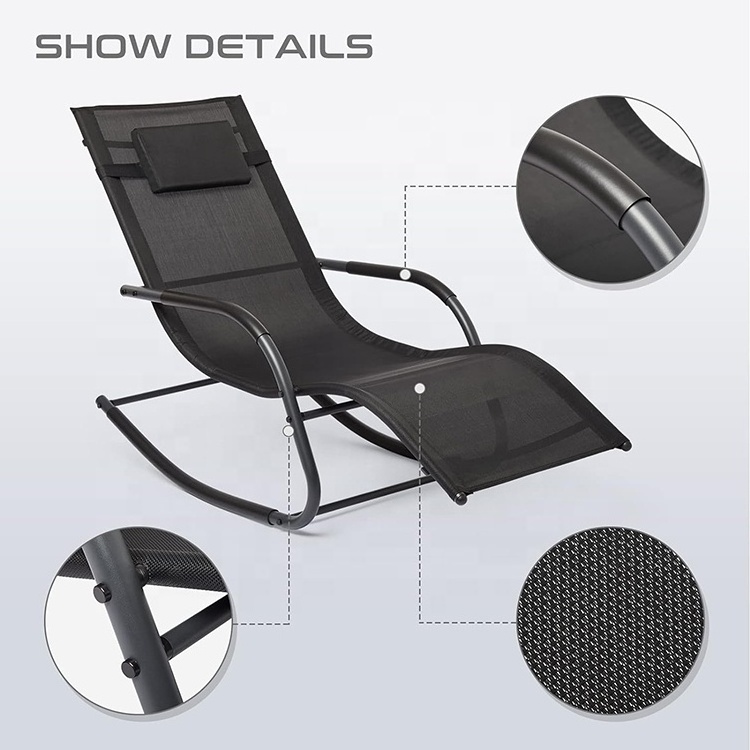 Sun Lounger Weatherproof  Rocking Desk Swing Recliner Chair Garden Recliner with Removable Headrest for Garden and Balcony