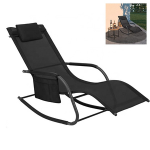 Sun Lounger Weatherproof  Rocking Desk Swing Recliner Chair Garden Recliner with Removable Headrest for Garden and Balcony