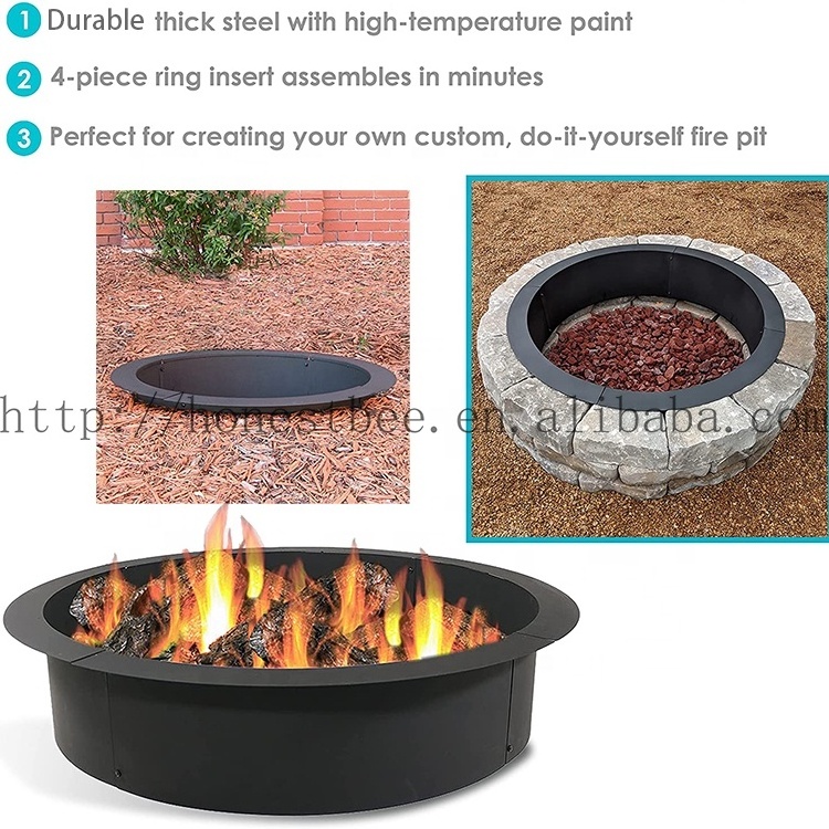 Black Round Fire Pit DIY Above or In-Ground Liner Portable Durable Galvanized Garden Heating Campfire Fire Ring for Outdoor