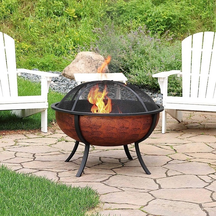 32-Inch Steel Fire Pit Bowl Includes Spark Screen Wood Grate Poker High-Temperature Copper Surface