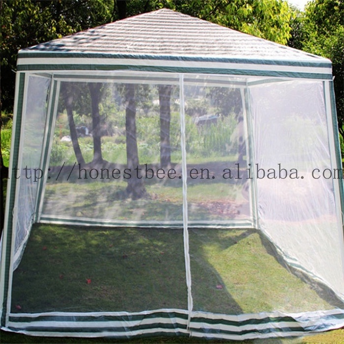 Outdoor Garden Metal Frame Gazebo Party with Mosquito Net Sidewall 3x2.4m PE Gazebo Mesh Netting Shelter Patio Shade Canopy