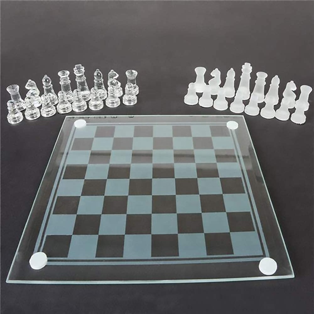 Fine International Chess Board Game Set Exquisite Glass Chess Game Set Solid  Glass Chess Pieces and Clear Board For Youth Adult