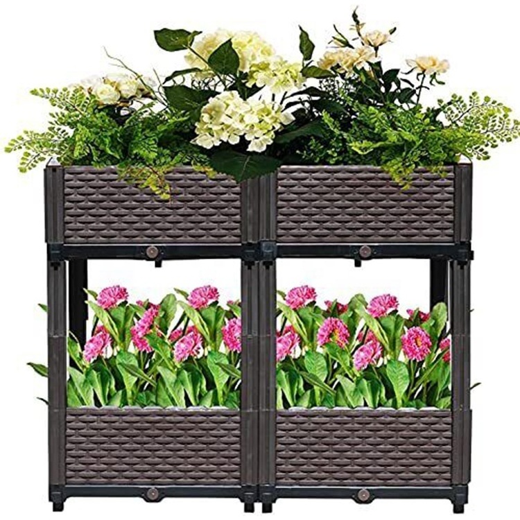 4pcs Elevated Plastic Planter Set Self Watering Planter Boxes Raised Garden Bed with Legs for Flowers Vegetables and Herbs