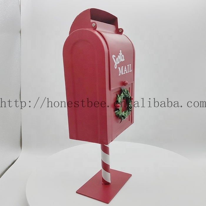 Decorative Metal Mailbox Tabletop Decor Christmas Santa Sturdy Post Letters Box Christmas Gift Tin for Family or Friend