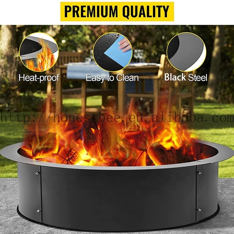 Black Round Fire Pit DIY Above or In-Ground Liner Portable Durable Galvanized Garden Heating Campfire Fire Ring for Outdoor