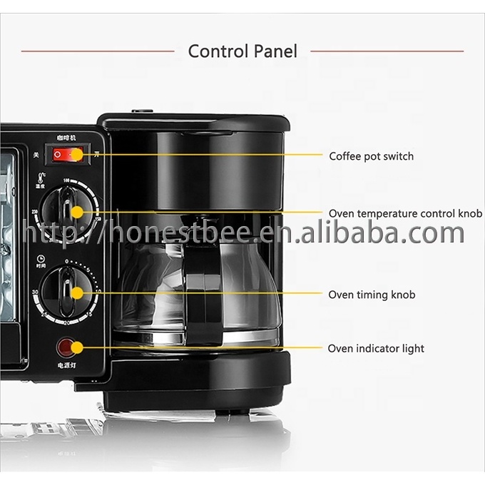 Multifunction 3 in 1 Breakfast Maker Toaster Oven Grill Pan Coffee Maker For Office Home Dorm Use Bread Cook Eggs Make Coffee