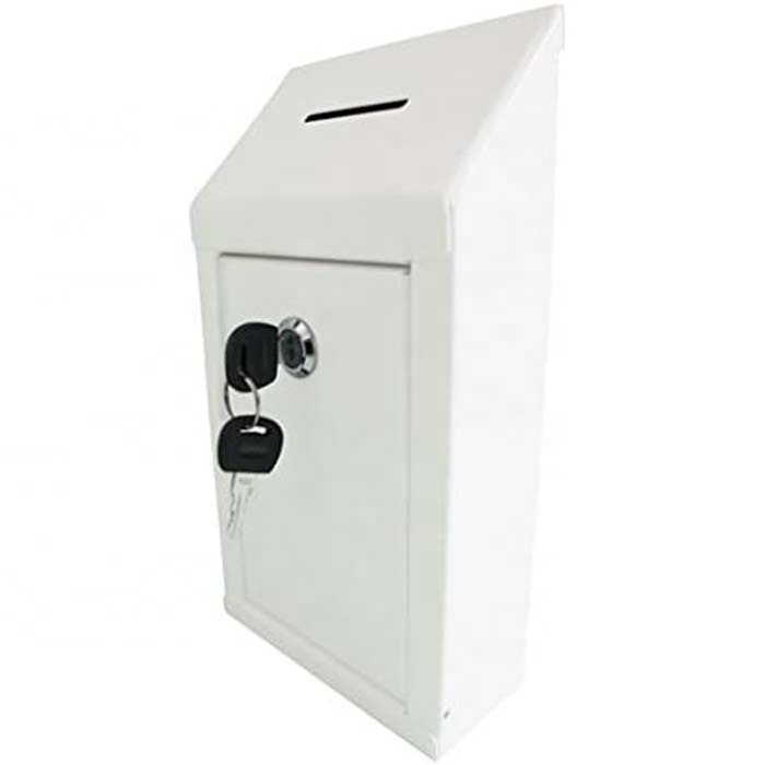 Metal Donation Collection Box with Top Coin Slot Lock Easy Wall Mounting Counter Top Use Multiple Colors