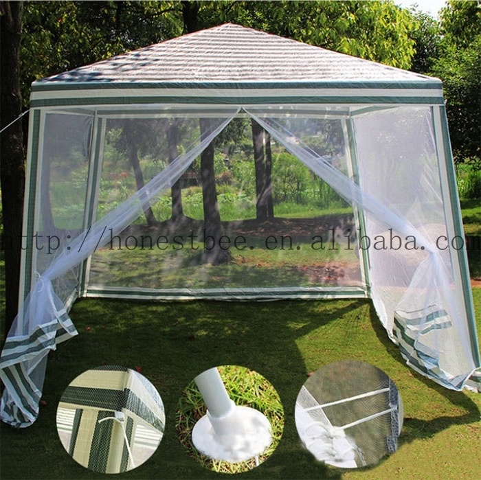 Outdoor Garden Metal Frame Gazebo Party with Mosquito Net Sidewall 3x2.4m PE Gazebo Mesh Netting Shelter Patio Shade Canopy