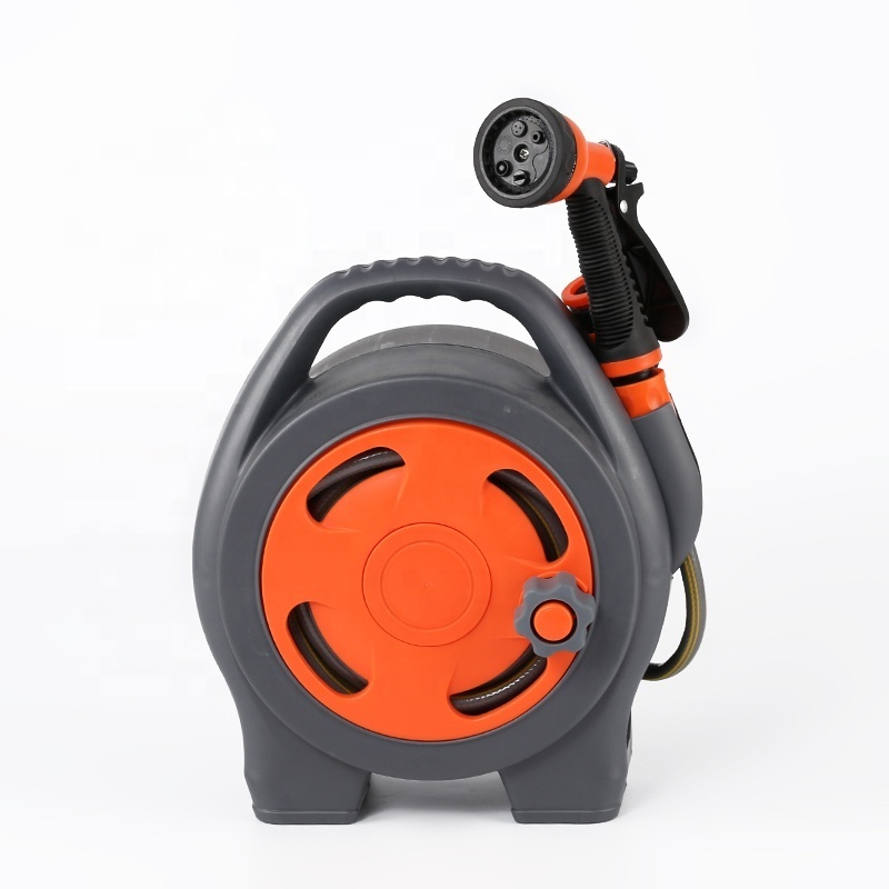 Rolling Portable Garden Hose Reel Retractable Hose Reel Mini Garden Hose Reels 6 Function Sprayer Nozzle