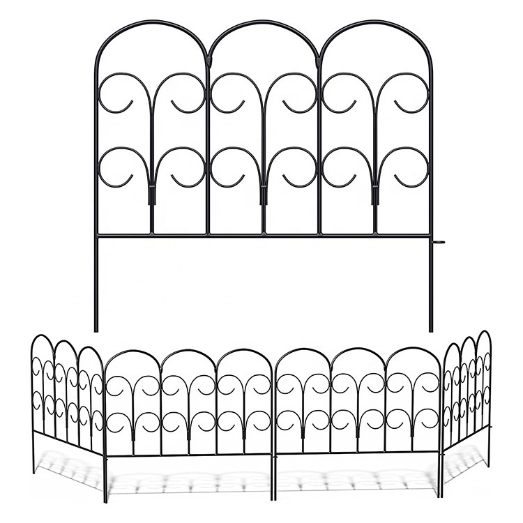 5Pcs Garden Fence Set Black Decorative Barrier Landscape Iron Wire Border Folding Metal  Fence Panels for Patio Backyard Edge