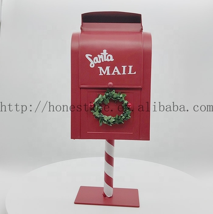 Decorative Metal Mailbox Tabletop Decor Christmas Santa Sturdy Post Letters Box Christmas Gift Tin for Family or Friend