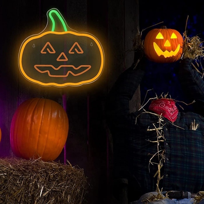 Pumpkin Halloween Wall Decor Neon Sign Festival Decorative Bright Night Light LED Wall Signs for Holiday Party Bar Home Decor