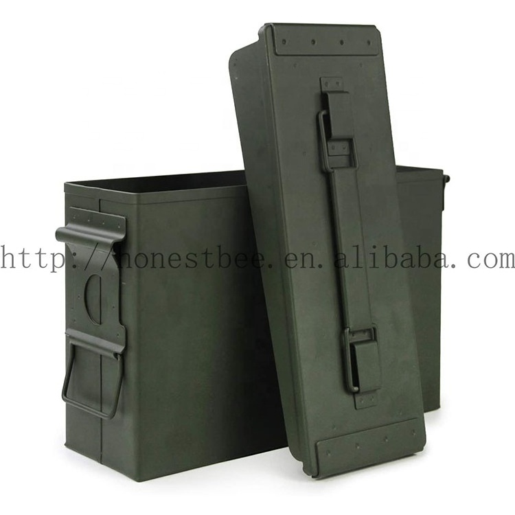 Metal Waterproof Fireproof Ammo Valuables Storage Containers OD Green SPCC Military Ammo Can Bullet Box with Flip Top