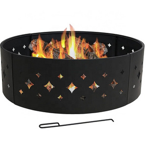 36 Inch Large Portable Round Outdoor Heavy Duty Metal Wood Burning Diamond Fire Pit Campfire Ring for Camping