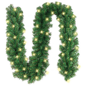 244Tips Christmas Garland Artificial Pine Christmas Wreath Gift Traditional Pine Decorated Frosted Branches with 20Filament Lamp