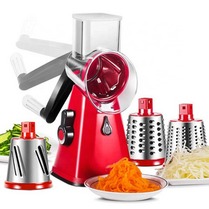 3 in 1 Vegetable Chopper Swift Rotary Drum Grater Vegetable Cheese Cutter Slicer Shredder Grinder with 3 Stainless Steel Drums C