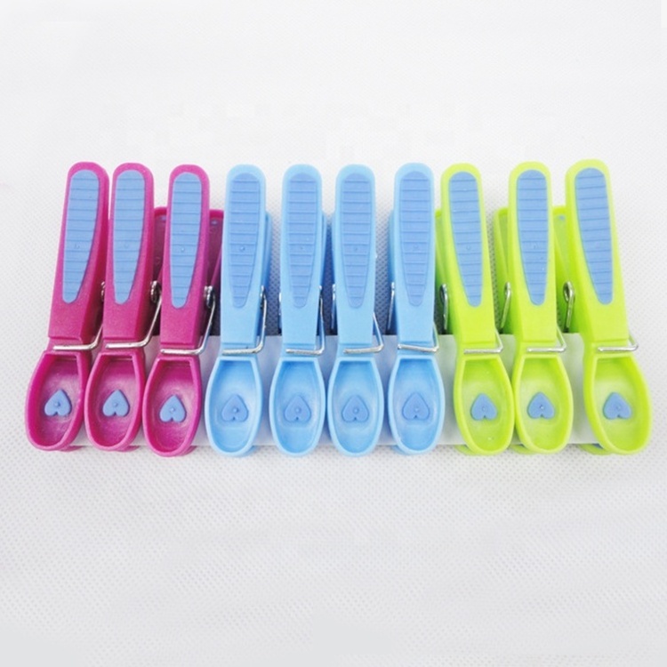 12Pcs No Rust Colorful Plastic Clothespins Clips Hangers Plastic Clothes Pegs with Soft Grip For Laundry Drying Line