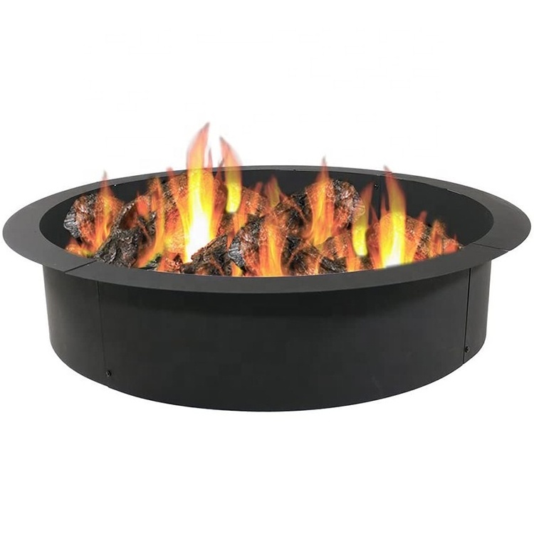 Black Round Fire Pit DIY Above or In-Ground Liner Portable Durable Galvanized Garden Heating Campfire Fire Ring for Outdoor