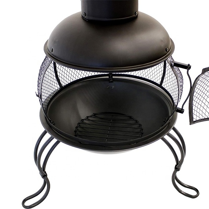 High Temperature Paint Surface 66inch Black Heavy Duty Steel Wood Burning Chiminea with Rain Cover Patio Backyard  Fire Pits