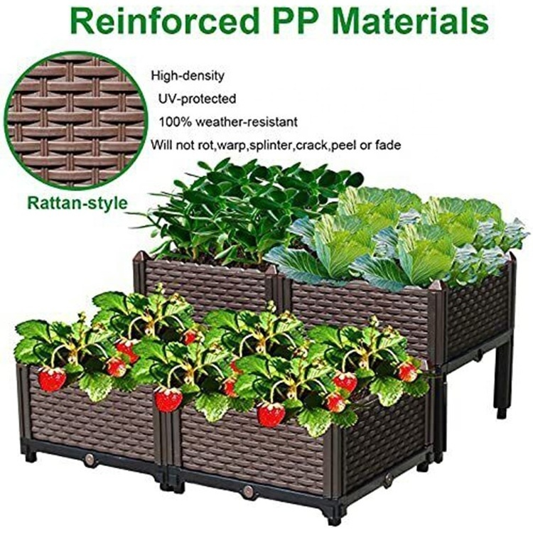 4pcs Elevated Plastic Planter Set Self Watering Planter Boxes Raised Garden Bed with Legs for Flowers Vegetables and Herbs