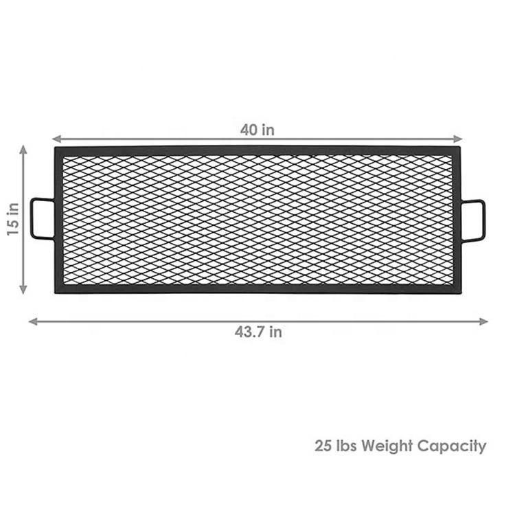 40In Rectangle Metal Black Campfire Grill Fire Pit Portable Cooking Grill Grate with  Handles for Backyard Camping BBQ