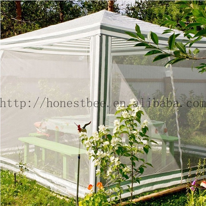 Outdoor Garden Metal Frame Gazebo Party with Mosquito Net Sidewall 3x2.4m PE Gazebo Mesh Netting Shelter Patio Shade Canopy