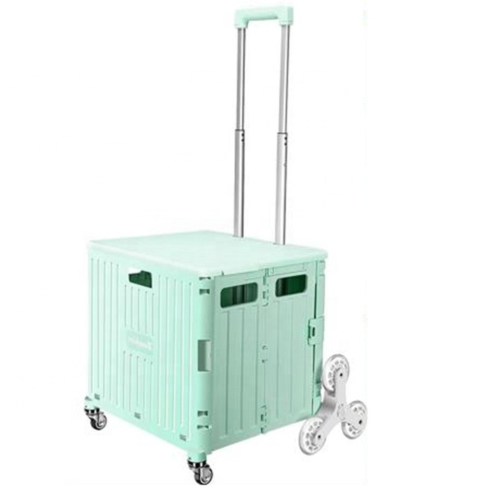 65L Foldable Cart with Stair Climbing Wheels Telescoping Handle Collapsible Rolling Crate Grocery Book File Tool