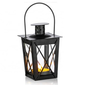 Garden Hanging Vintage Black Metal Mini Lanterns Glass Decorative Candle Lanterns Tealight Candle Holder for Birthday Parties