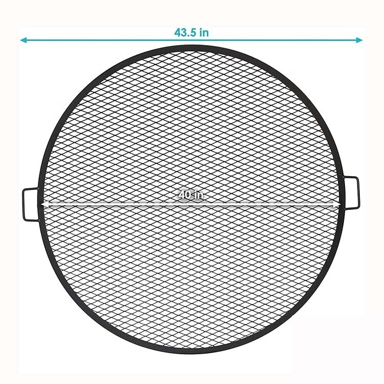 40 Inch Big Round Grill Grate Durable Grill Grid Black Mesh Campfire Grate for BBQ  Cooking Replacement Accessories