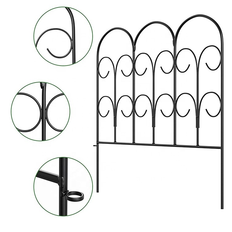 5Pcs Garden Fence Set Black Decorative Barrier Landscape Iron Wire Border Folding Metal  Fence Panels for Patio Backyard Edge