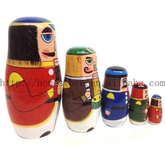 Christmas Russian Wooden Matryoshka Nutcracker Wooden Nesting Dolls 5 Hand Painted Home Decoration Crafts Christmas Gift for Kid