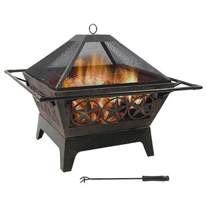 Outdoor Large Square Fireplace Wood Burning Firepit Galaxy Fire Pit with Poker Mesh Cap Cooking Grate for Patio or Backyard