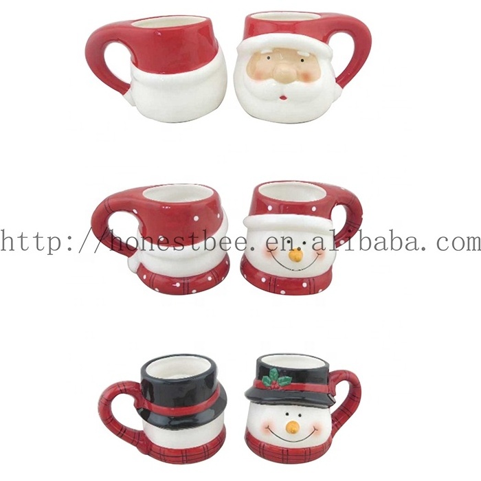 15 Ounce Christmas Ceramic Classic Santa Heads Snowman Drinking Mugs White 3D Coffee Winter Figural Mugs Cup Xmas Gifts