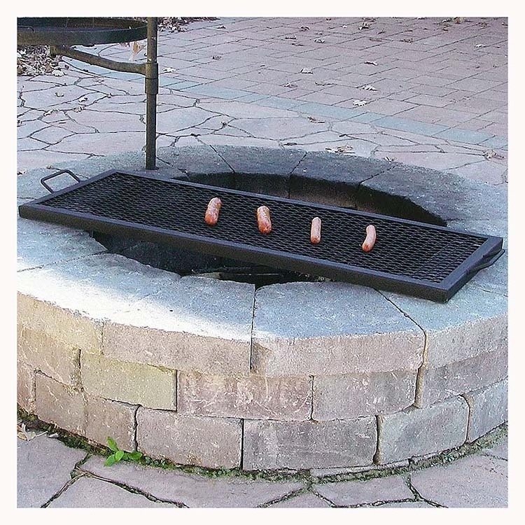 40In Rectangle Metal Black Campfire Grill Fire Pit Portable Cooking Grill Grate with  Handles for Backyard Camping BBQ