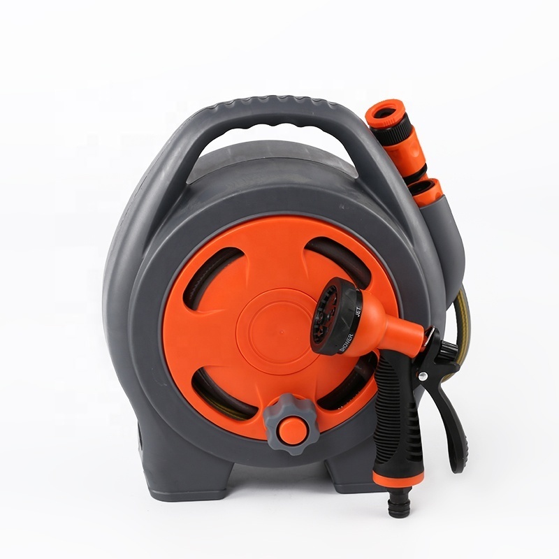 Rolling Portable Garden Hose Reel Retractable Hose Reel Mini Garden Hose Reels 6 Function Sprayer Nozzle