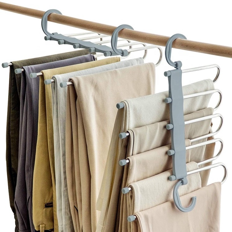 5 Layers 2 Uses Space Saving Wardrobe Closet Hanger Rack Organizer Non-Slip Metal Magic Pants Hanger for Trousers Scarves Skirts