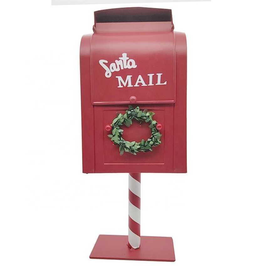 Decorative Metal Mailbox Tabletop Decor Christmas Santa Sturdy Post Letters Box Christmas Gift Tin for Family or Friend