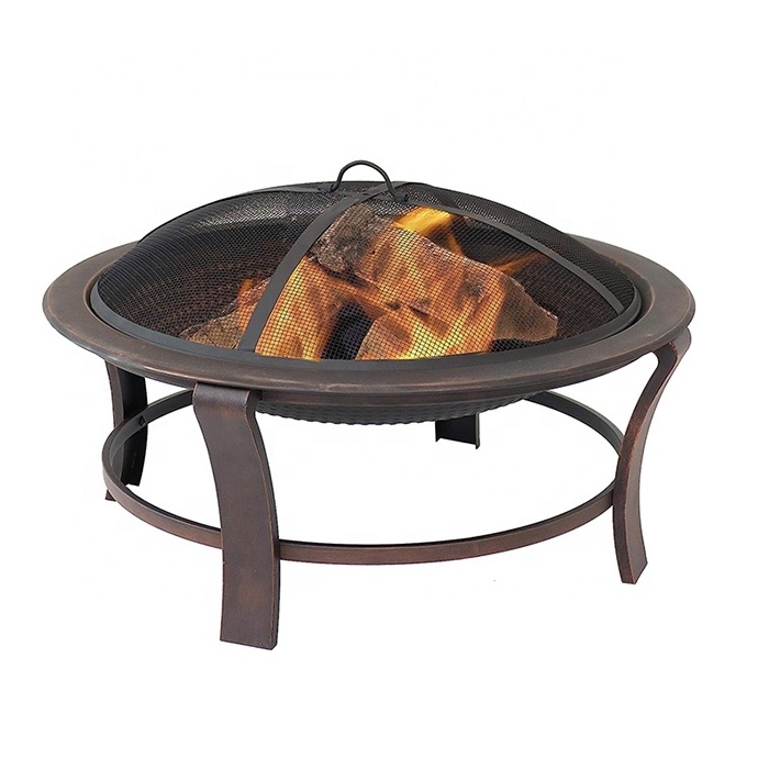 29-Inch Elevated Wood Burning Fire Pit Bowl with Stand Includes Spark Screen Wood Grate Poker