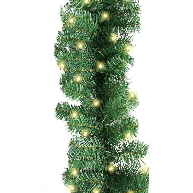 244Tips Christmas Garland Artificial Pine Christmas Wreath Gift Traditional Pine Decorated Frosted Branches with 20Filament Lamp