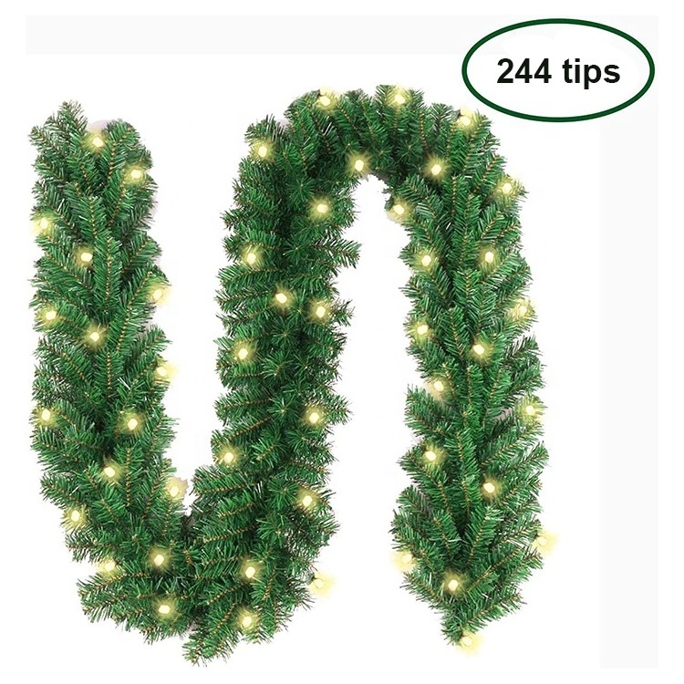 244Tips Christmas Garland Artificial Pine Christmas Wreath Gift Traditional Pine Decorated Frosted Branches with 20Filament Lamp