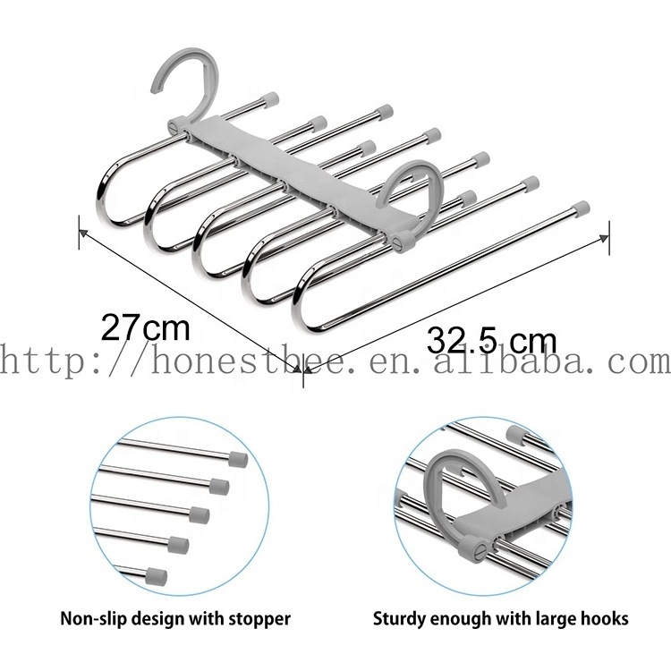 5 Layers 2 Uses Space Saving Wardrobe Closet Hanger Rack Organizer Non-Slip Metal Magic Pants Hanger for Trousers Scarves Skirts