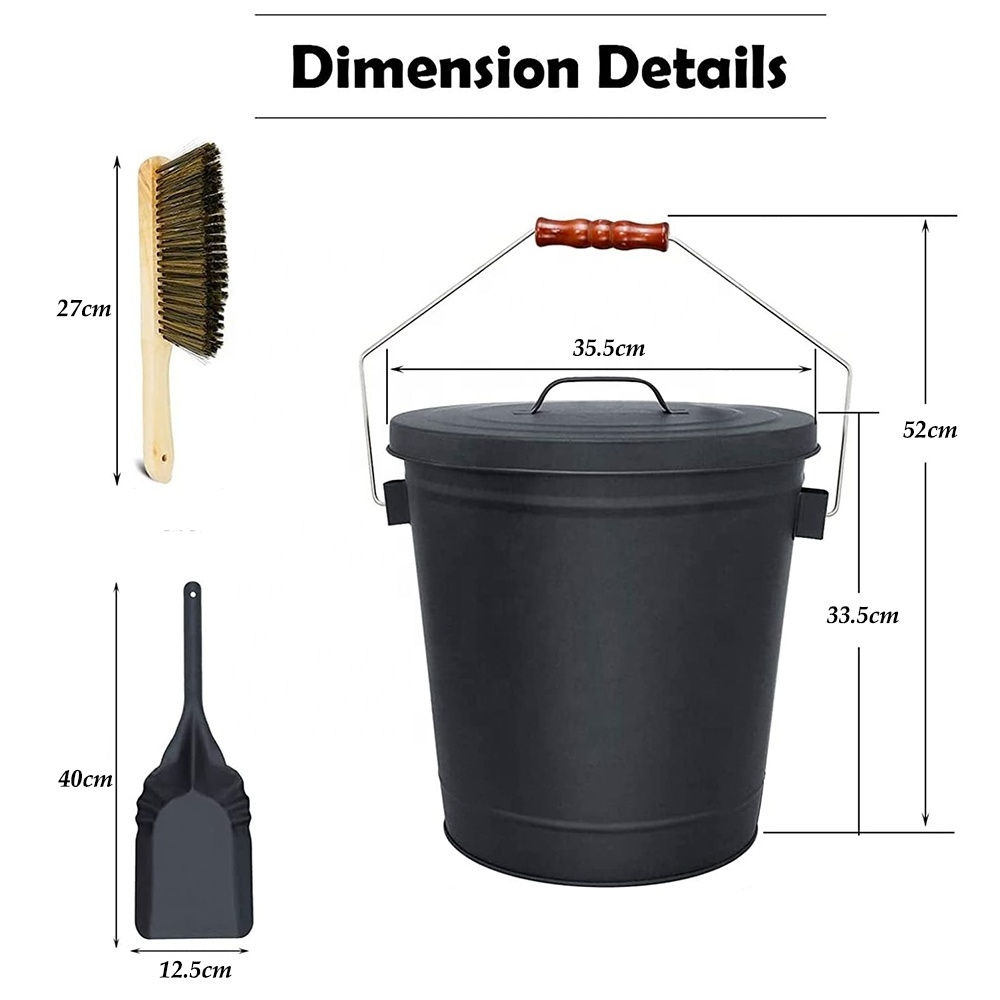 Large Metal Buckets Pail Ash Can Fireplace Ash Bucket with Lid and Shovel  Coal Pellet Hot Wood Carrier Pail Tools for Fire Pits