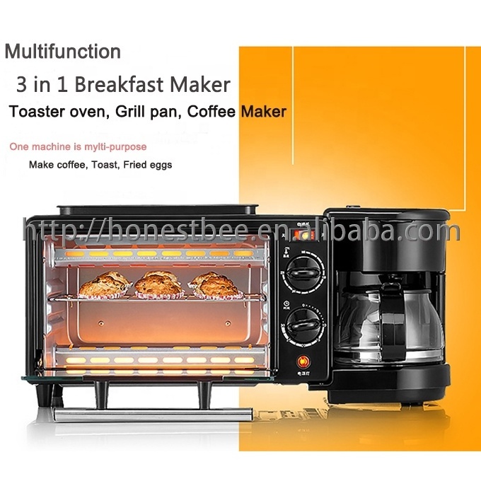 Multifunction 3 in 1 Breakfast Maker Toaster Oven Grill Pan Coffee Maker For Office Home Dorm Use Bread Cook Eggs Make Coffee