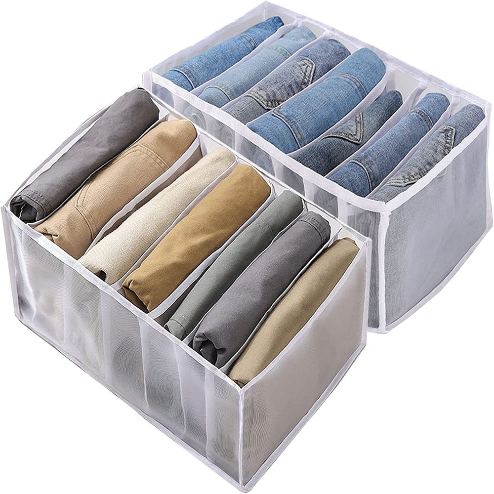 7 Grids Wardrobe Clothes Organizer Closet Drawer Clothing Compartment  Storage Bag Washable Foldable Visible Mesh Separation Box