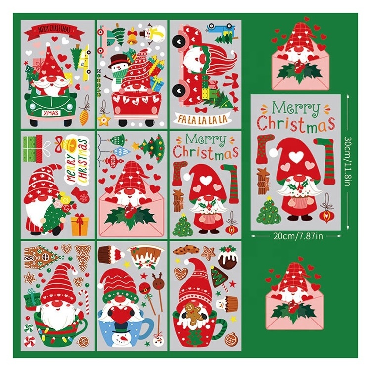 9 Sheets Reusable Christmas Sticker Double Sided PVC Static Christmas Clings Decals Window Sticker for Home Wall Glass Decor